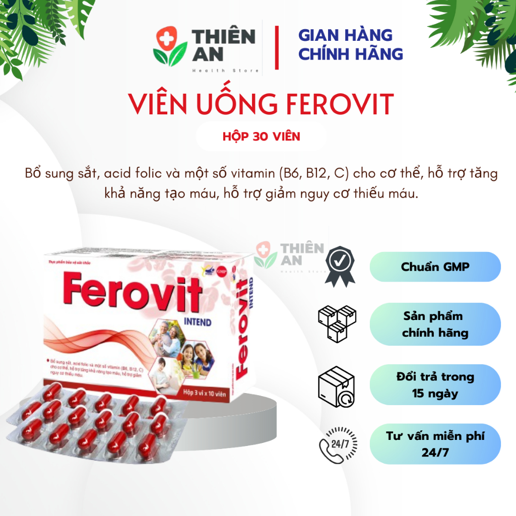 (CHÍNH HÃNG) FEROVIT - Bổ sung sắt, acid folic và một số vitamin (B6, B12, C) cho cơ thể.