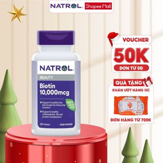 Viên uống hỗ trợ mọc tóc Natrol Biotin 10000mcg 100 viên giảm rụng và giúp tóc, móng chắc khỏe, da đẹp
