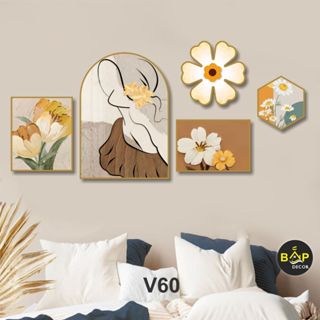 Set 5 tranh decor cô gái hiện đại trang trí phòng khách phòng ngủ, chất liệu formex 5mm kèm sẵn keo dán Bắp Decor