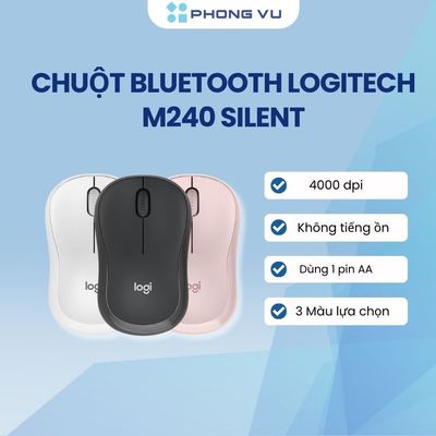 Chuột không dây Logitech M240 Silent - Bluetooth - 4000 DPI - Pin 18 tháng - Bảo hành 12 tháng