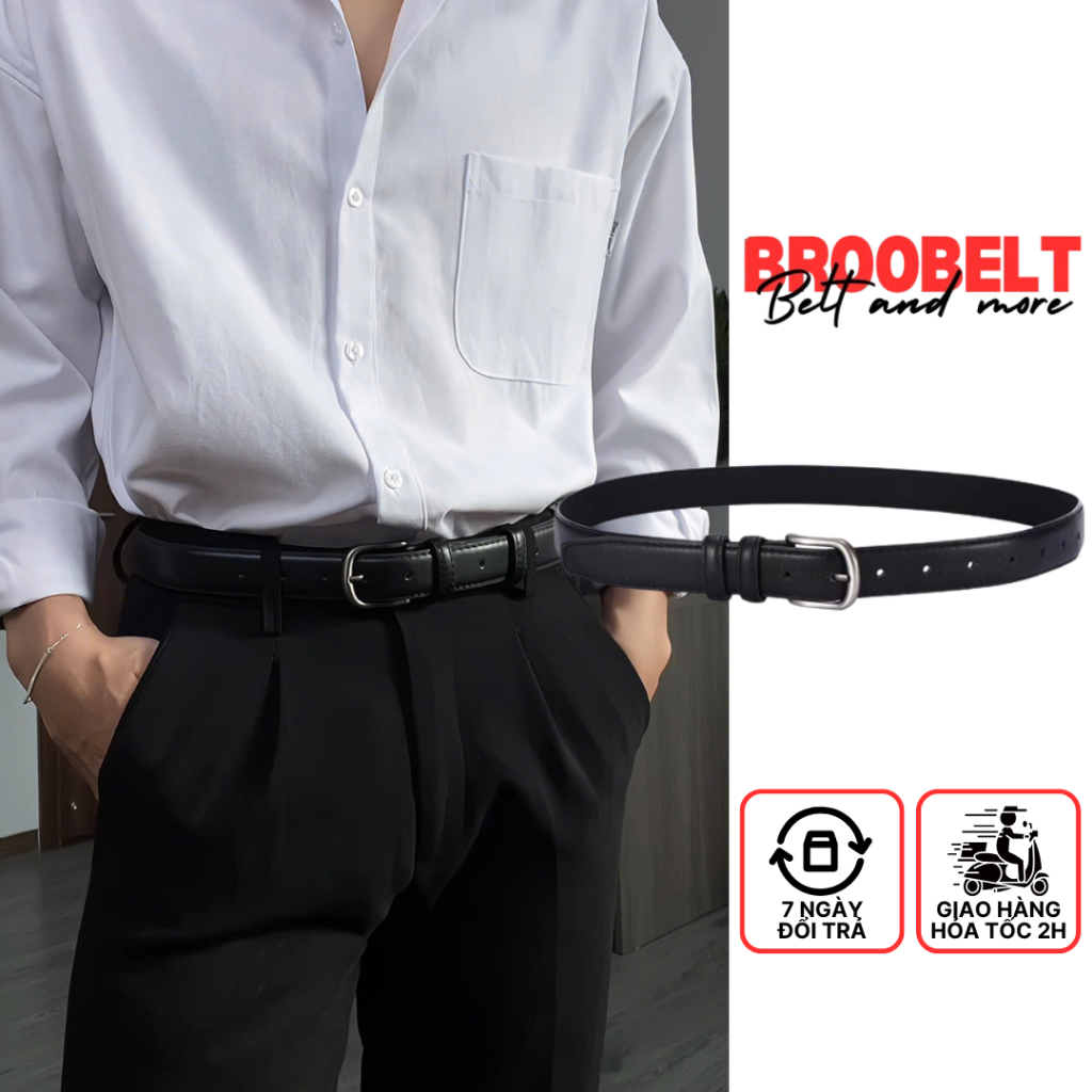 Thắt lưng nam nữ bản nhỏ mặt chì dây nịt Broobelt đi học, đi làm phong cách Hàn Quốc bản 2.8cm TL08