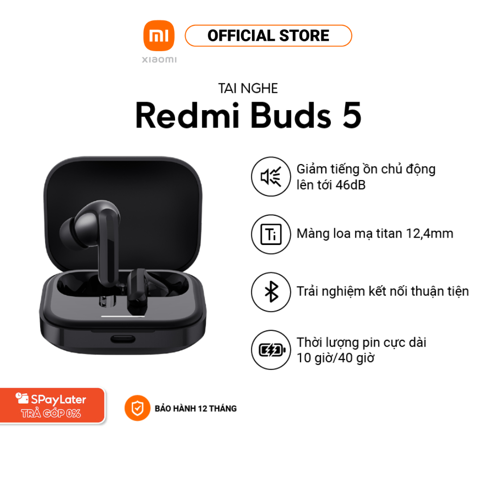 Tai nghe Bluetooth Redmi Buds 5 | Giảm tiếng ồn AI tới 46dB | Thời lượng pin 10h | kết nối thiết bị kép