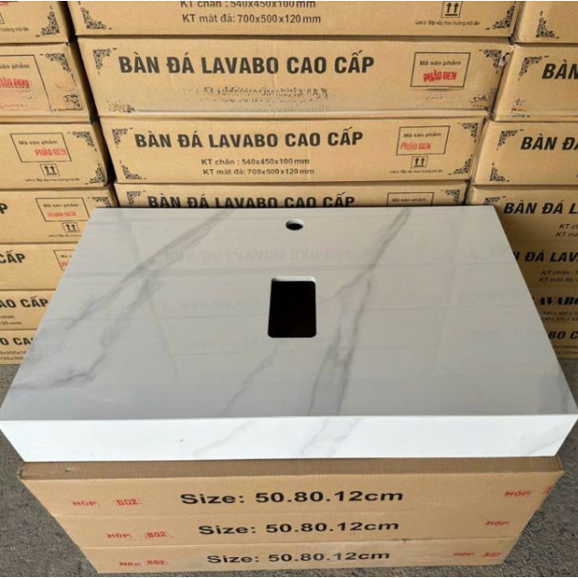 Bàn đá 1 tầng chậu rửa lavabo đá nhân tạo màu trắng vân mây - bàn đá đặt chậu dương cao cấp
