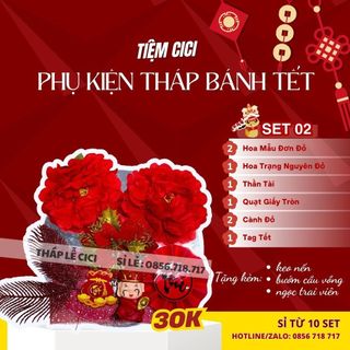 [Tặng keo nến + ngọc trai + bướm] Set Phụ Kiện Trang Trí Tháp Bánh Tết, Tháp Bánh Nước Ngày Tết