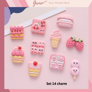 Bộ 14 Sticker, Charm 3D chủ đề bánh mochi DIY Gamo nhựa cứng gắn Dép Cross, Dép Sục, Cá Sấu JB-71