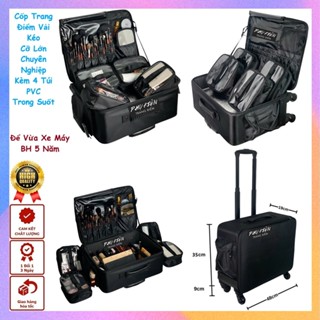 Cốp Vali Kéo Trang Điểm Chuyên Nghiệp Bằng Vải Kèm 4 Túi Rời PVC Trong Suốt - Vali Vải Đựng Mỹ Phẩm, Để Vừa Xe Máy -Y26N