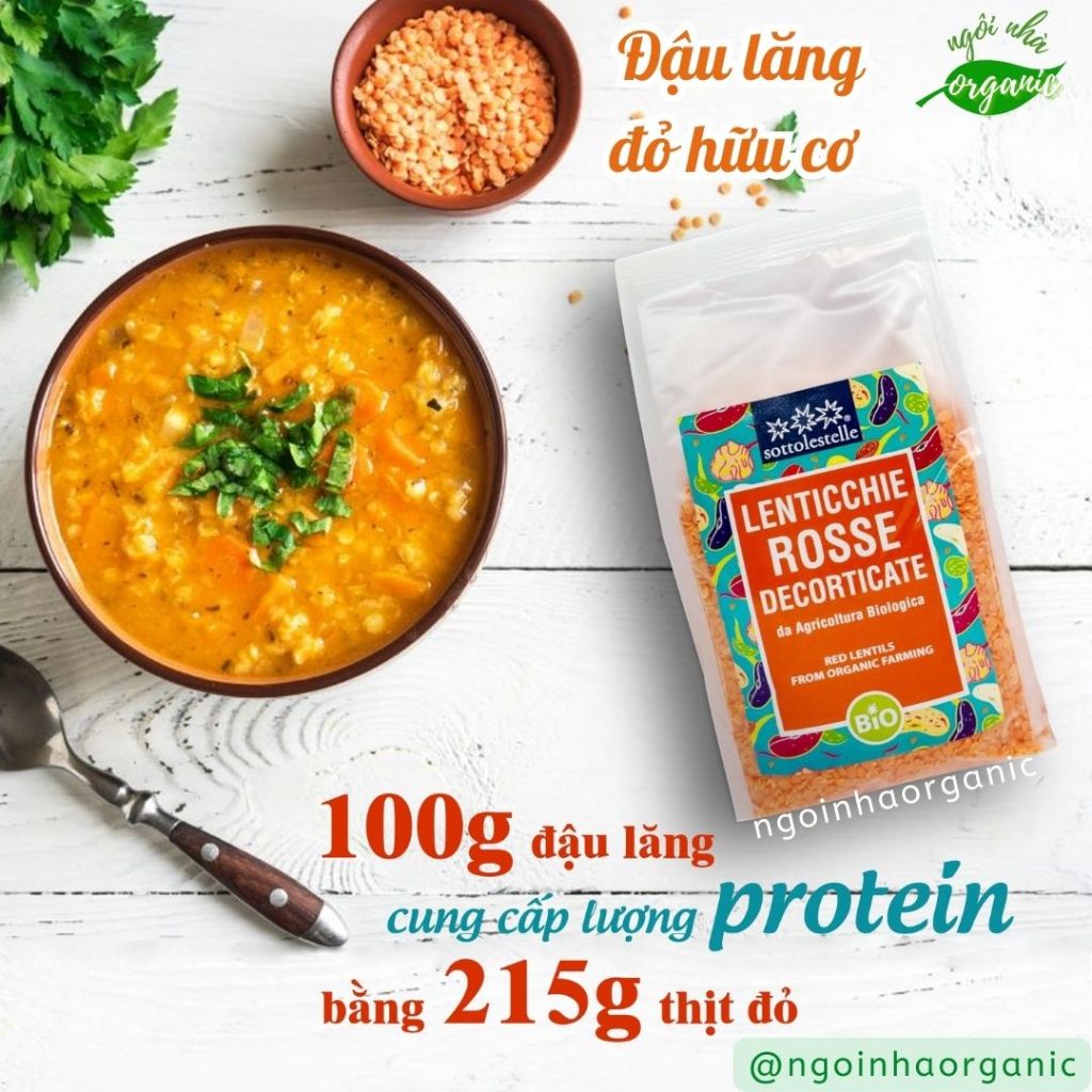 Đậu Lăng Đỏ Hữu Cơ Sottolestelle Organic Hulled Red Lentils