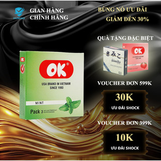 Bao cao su ok bạc hà mát lạnh - hộp 3 chiếc