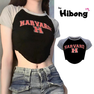 Áo Croptop Tay Ngắn Cổ Tròn HARVARD Vạt Tròn Bầu Chất Borip BM00_BM225, Áo Thun Raglan Kiểu In Họa Tiết Ôm Body HIBO