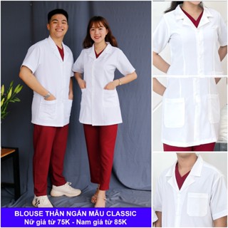 Áo Blouse (Blue) Tay Ngắn, Thân Ngắn Dược Sĩ, Điều Dưỡng, Y Tá - Thương hiệu TN Medical