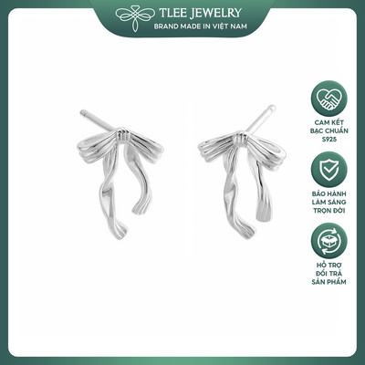 Khuyên tai bạc nữ TLEE nơ phồng dáng dài xinh xắn TLEEJEWELRY B0504