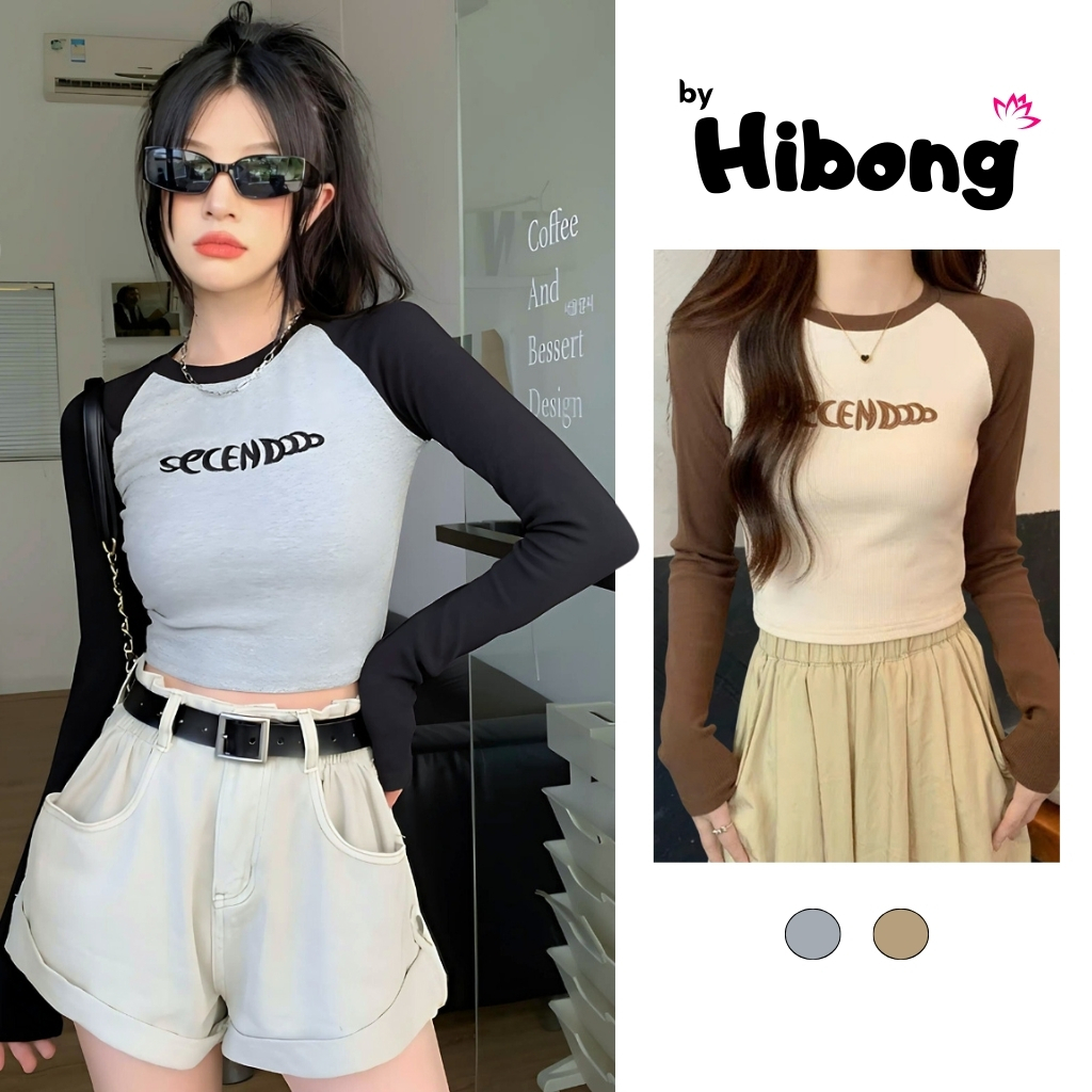 [XẢ HÀNG] Áo Croptop Tay Dài SECEN DOOO Raglan Chất Borip BM70, Áo Thun Cổ Tròn Ôm Body In Hoạ Tiết 