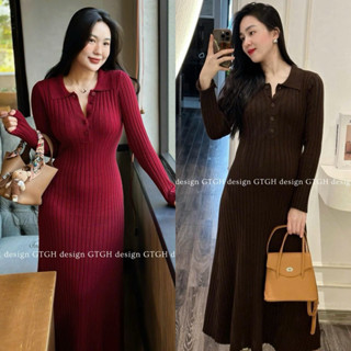 Váy suông dài 130cm [ Quảng Châu Loại 1 ] chất len gân thun cam kết đẹp siêu co giãn mềm dáng maxi cổ polo