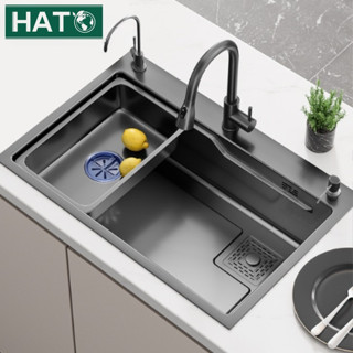 Chậu Rửa Bát 1 Hố Hato Inox 304 Kích Thước 75*45cm, Bồn Rửa Chén 1 Ngăn Lớn Nano Chống Xước Kèm Chậu Nhỏ, Thớt, Xiphong