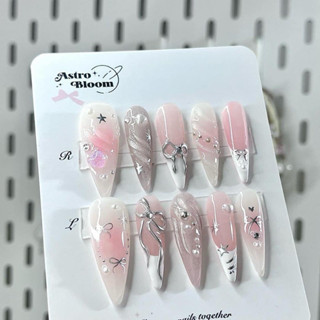 [Af72 HÀNG THIẾT KẾ] Nail box - Móng tay giả thiết kế , màu thạch hồng, loang nước gạo Y2k form nhọn