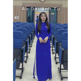  Áo Dài Đoàn Viên Thanh Niên Việt Nam  Áo Dài Truyền Thống Lụa Mỹ Xanh Côban ,Quần Trắng 