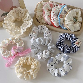  Dây cột tóc Scrunchies vải hoa kèm ren nơ màu ngọt ngào phong cách Lolita -Dây buộc tóc cho nữ Selenshop 