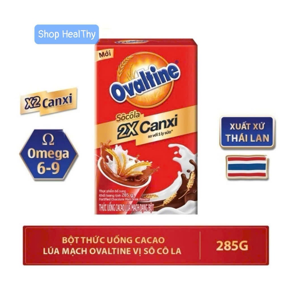 [DATE MỚI] Bột Thức Uống Cacao Lúa Mạch X2 Canxi Vị SôCôLa Ovaltine Hộp 285G