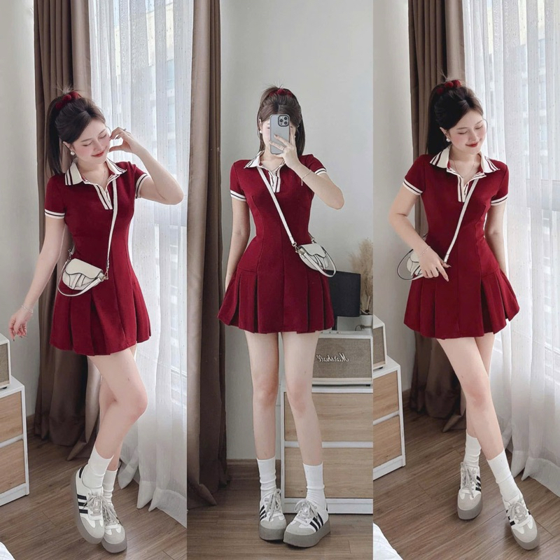 [ FASHIONRUN19 - FASHIONHOT19 ] Đầm polo đen viền cổ trắng(sẵn tại shop )