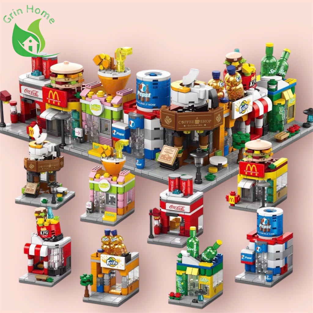 Bộ Đồ Chơi Lắp Ráp Mô Hình Nhà Thành Phố, Xếp Hình Thị Trấn Lắp Ghép Cửa Hàng Siêu Thị Quà Cho Bé