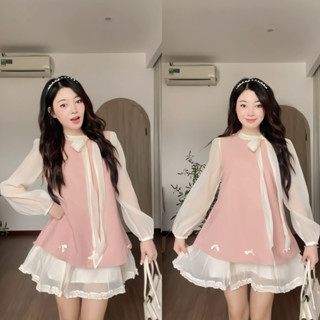 Momi dress váy babydoll dáng suông phối tay tơ bồng tiểu thư váy công chúa Dilyshop