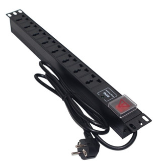 Ổ cắm điện, Thanh nguồn PDU 6 ổ , 8 ổ có chống sét ( SPD Surge Protector ) 1U gắn rack 19′′ , vỏ nhôm cấp, dây nguồn 1.5m
