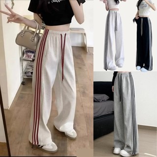 quần nỉ nữ mùa đông ống rộng Cạp Cao Unisex, 3 Sọc Thể Thao, Chất Nỉ 2 Da Loại 1 Dày Dặn, Ống suông