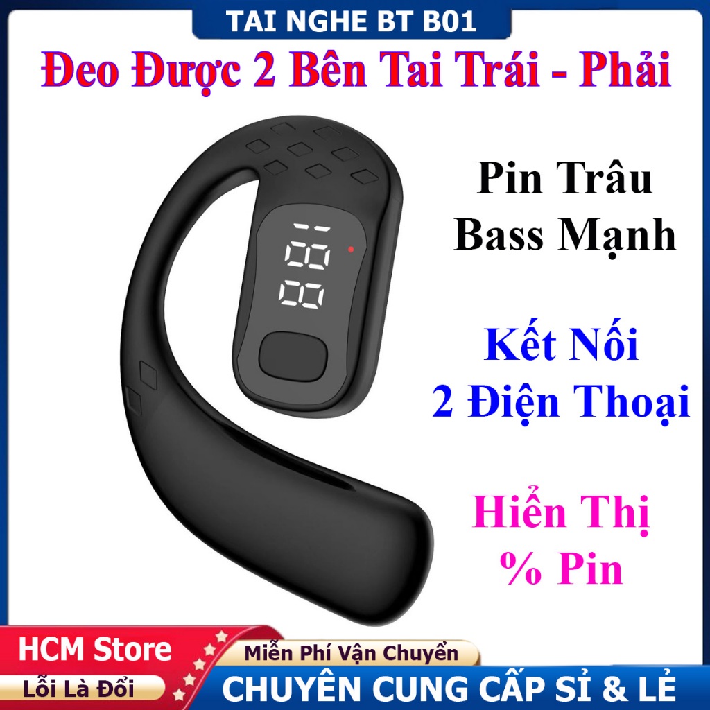 Tai Nghe Bluetooth 5.49 B01 Hiển Thị % Pin Đeo được 2 Bên, Pin Dùng 20H, Gọi Thoại Rõ, Siêu Rẻ
