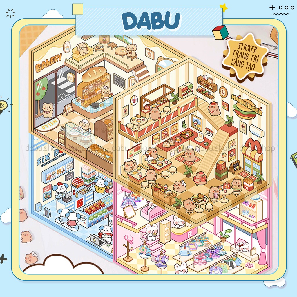 Sticker 3D tự trang trí DABU nhãn dán sticker DIY trang trí cửa hàng nhiều nhân vật dễ thương