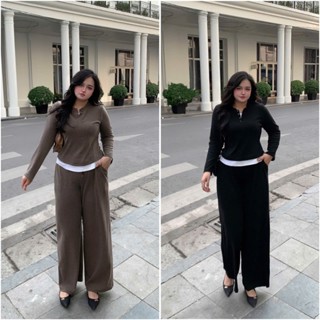  Set Bộ Dài Tay Len Lông Thỏ Phối Viền Trắng Mix Quần Suông Dài BigSize Mã S144 