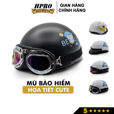 Mũ bảo hiểm nửa đầu chính hãng Sundy Helmets nhiều họa tiết hoạt hình cute cá tính  kèm kính UV kính Phi Công.
