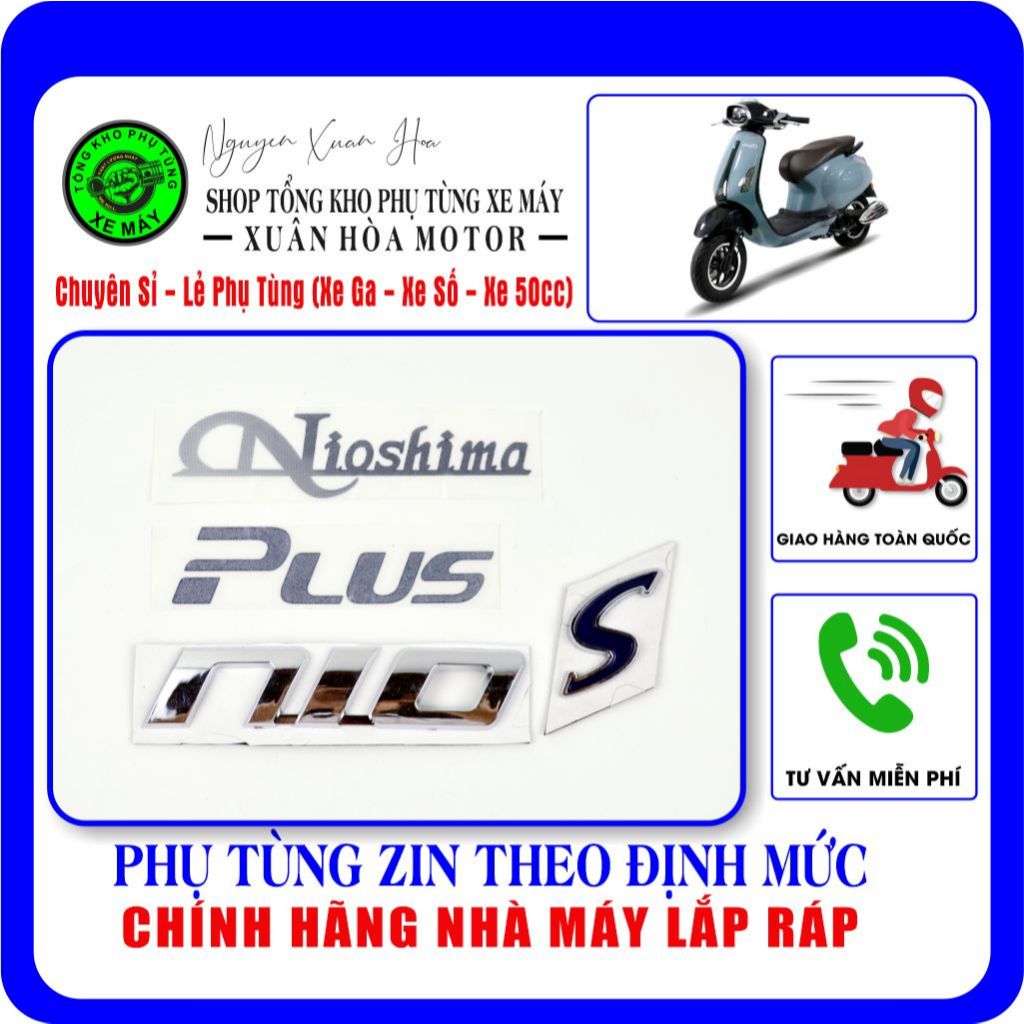 Bộ Tem Vespa NIO-S/ NIO-S PLUS Nioshima/ Vespa 50cc (chất liệu mạ Niken Crom cao cấp, hàng chính hãn