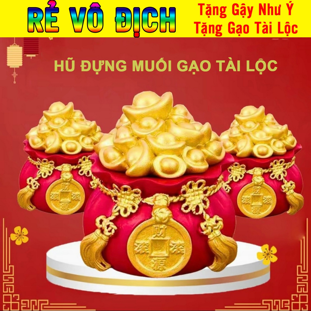 Hũ Đựng Muối Gạo Tài Lộc Đầu Năm Mới, Hủ Đựng Gạo Thỏi Vàng Trang Trí Ban Thờ, Bàn Làm Việc