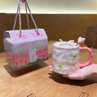 quà tặng Ly sứ uống nước hình hoa 3D 400ml quà tặng cho bạn Rất ý nghĩa Có nắp kèm thìa HDB