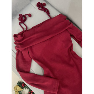 BY LISA - Đầm đỏ trễ vai form body tay dài tôn dáng