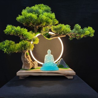 Bộ Tiểu Cảnh Kệ Cây Bonsai và Đèn LED Vòng Hào Quàng Tượng Gốm - Trang Trí Nhà Cửa, Góc Làm Việc