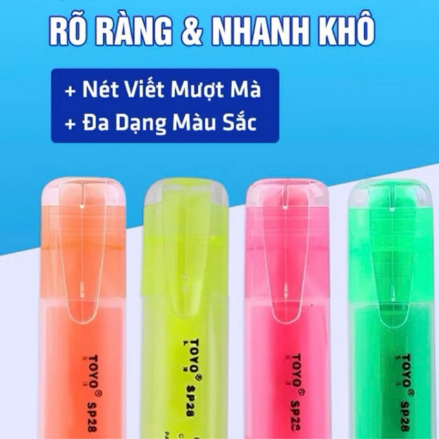 Bút Dạ Quang TOYO, Bút Nhớ Thiết Kế Thông Minh Không Lăn Khi Để Bàn, Phù Hợp Với Mọi Lứa Tuổi