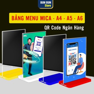 Bảng mica để bàn QR, bảng ghi menu, QR code Đế lùa, dầy chắc chắn, Bảo hành lỗi 1 đổi 1