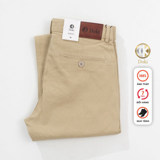 Quần Kaki Nam - Doki Cao Cấp Chất Vải Kaki Cotton Co Giãn Màu Vàng Kem Trơn Dáng Đứng Basic - Sang trọng - Lịch Lãm