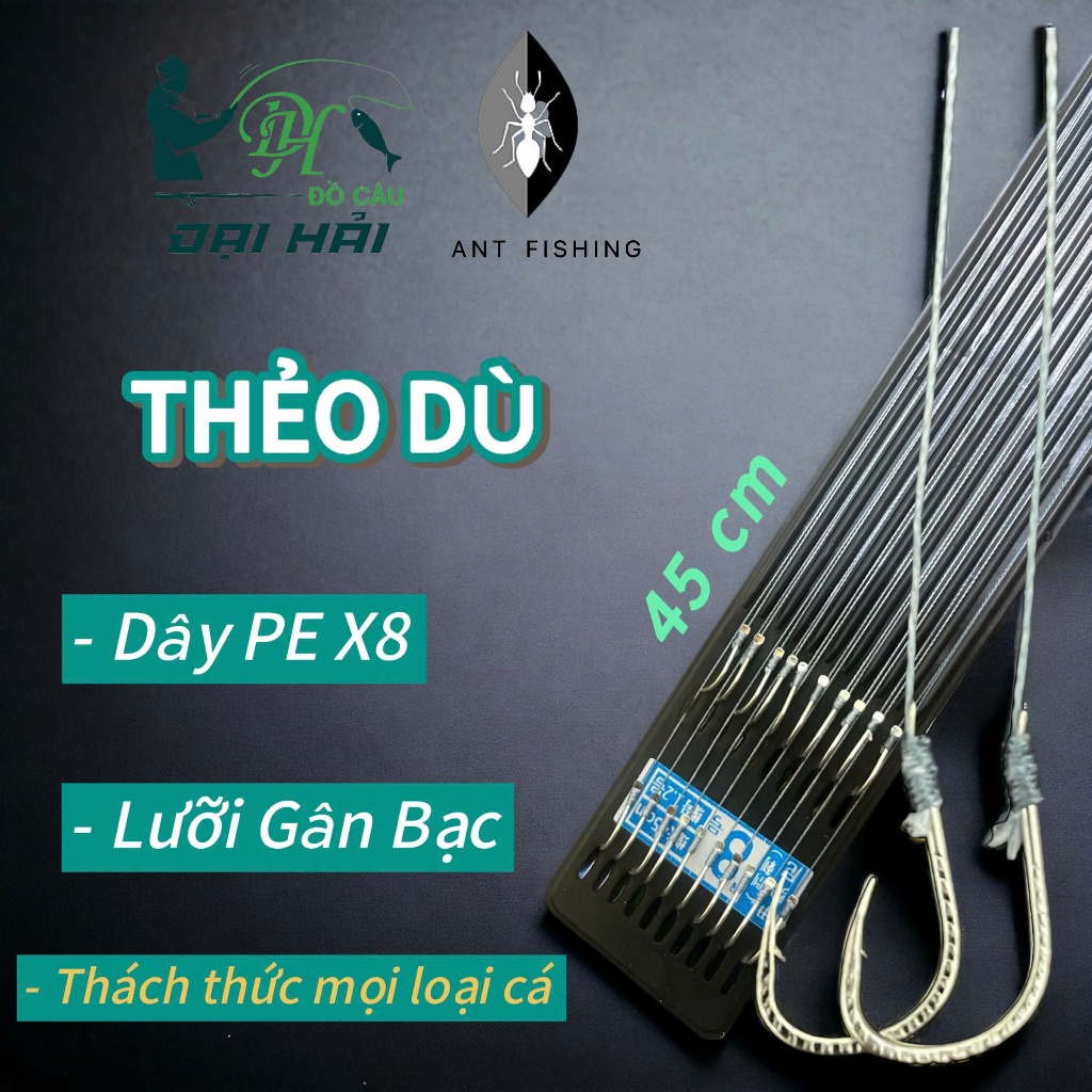 Thẻo Dù Buộc Sẵn Câu Đài  - 8 Lõi + Lưỡi Gân bạc, Tải Cá Khủng, Nhiều Kích Thước.