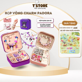  Vòng charm pandora 66 món full hộp đựng xịn xò cho bé gồm 3 dây chuyền dài 3 vòng pandora hợp kim kèm 60 charm 