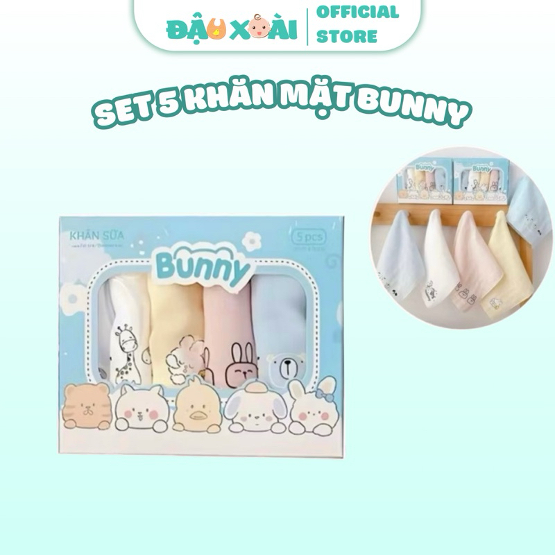 Set 5 khăn mặt sợi tre bamboo Bunny cho bé