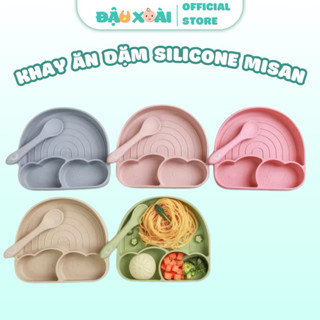 Khay Cầu vồng kèm thìa silicon MISAN cho bé ăn dặm  đế hít Đậu Xoài Shop