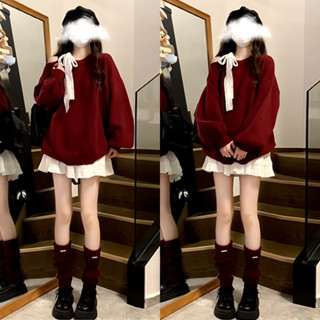  Set Đồ Nữ - Áo Nỉ Hoodie Trễ Vai Thắt Nơ Kèm Chân Váy Xòe Tầng Mặc Dịp Lễ Tết Siêu Xinh 