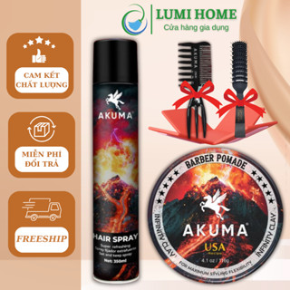 Combo Sáp vuốt tóc nam, Gôm xịt tóc AKUMA Chính Hãng, Keo khô vuốt tạo kiểu mềm nữ giữ nếp tóc 12h, hương nước hoa-TIE