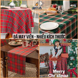 Khăn Trải Bàn Noel Lễ Hội, Khăn Trải Bàn Giáng Sinh Vải Kẻ Caro Trang Trí Tiệc Tết Cuối Năm