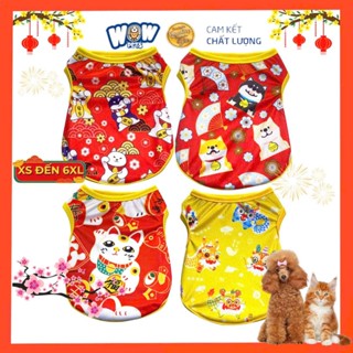 [F070] 3 Lỗ Tết Sặc Sỡ Cho Chó Mèo, Áo Thun Thú Cưng Họa Tiết Chó Mèo Hoạt Hình Quần áo cho chó mèo