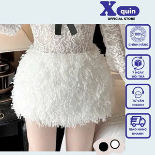Chân váy lông tua rua form chữ A dáng ôm body Xquin, Chân váy nữ dáng ngắn có lót quần chất lông phong cách sang chảnh