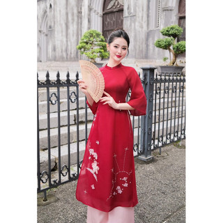Áo Dài Cách Tân Đỗ Quyên Đính Kết Cao Cấp