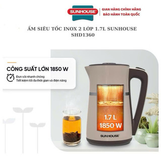 ẤM SIÊU TỐC INOX 2 LỚP 1.7L SUNHOUSE SHD1360 - Hàng chính hãng bảo hành 12 tháng